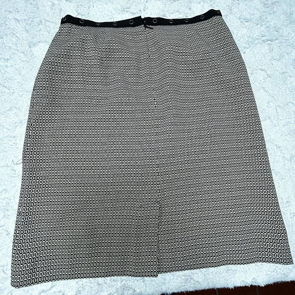 Norton McNaughton Petites Womens Black/Ivory Geometric Print A-Line Skirt 10P